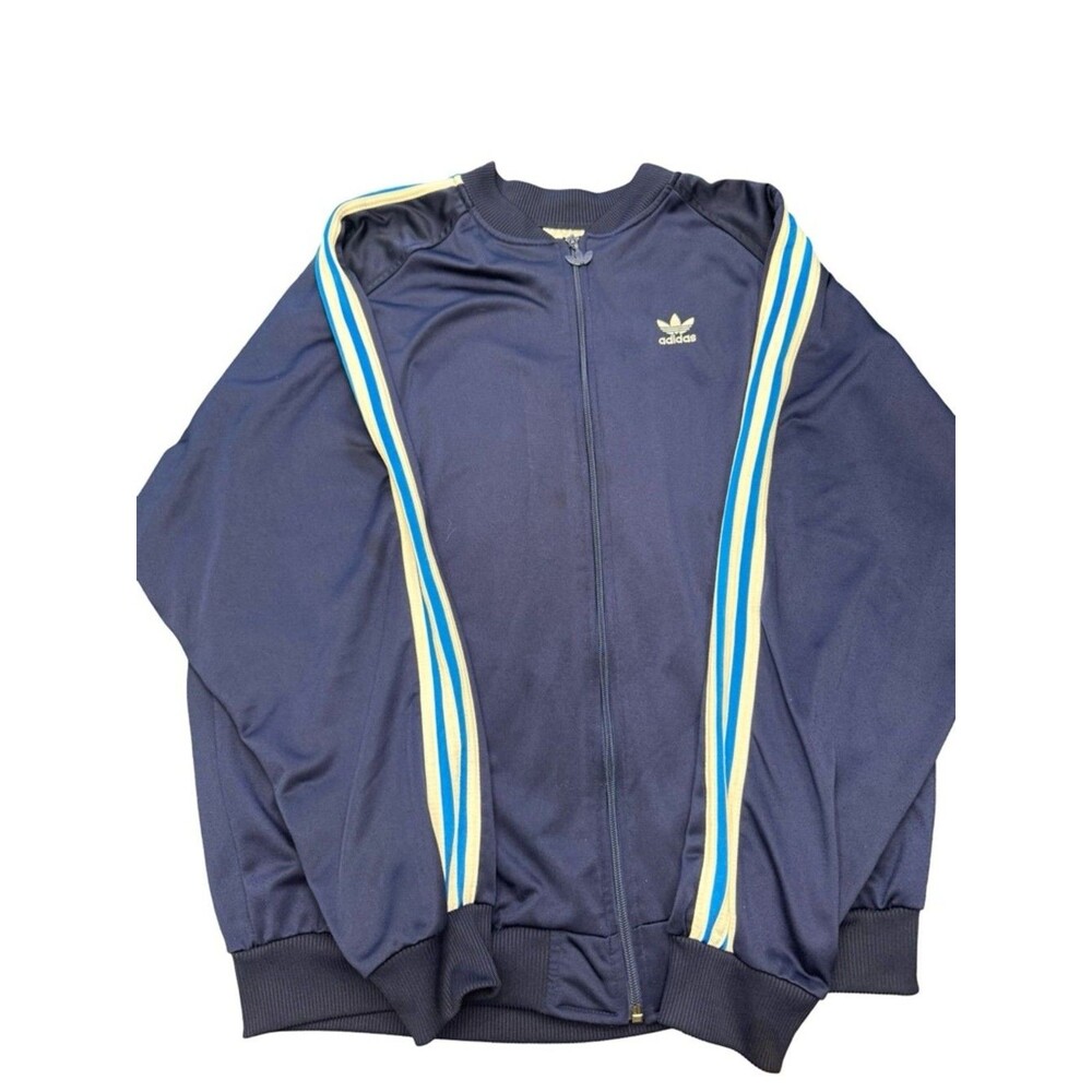 Vintage 80s Adidas Trefoil Track Jacket Mens XL Navy Blue Full Zip
